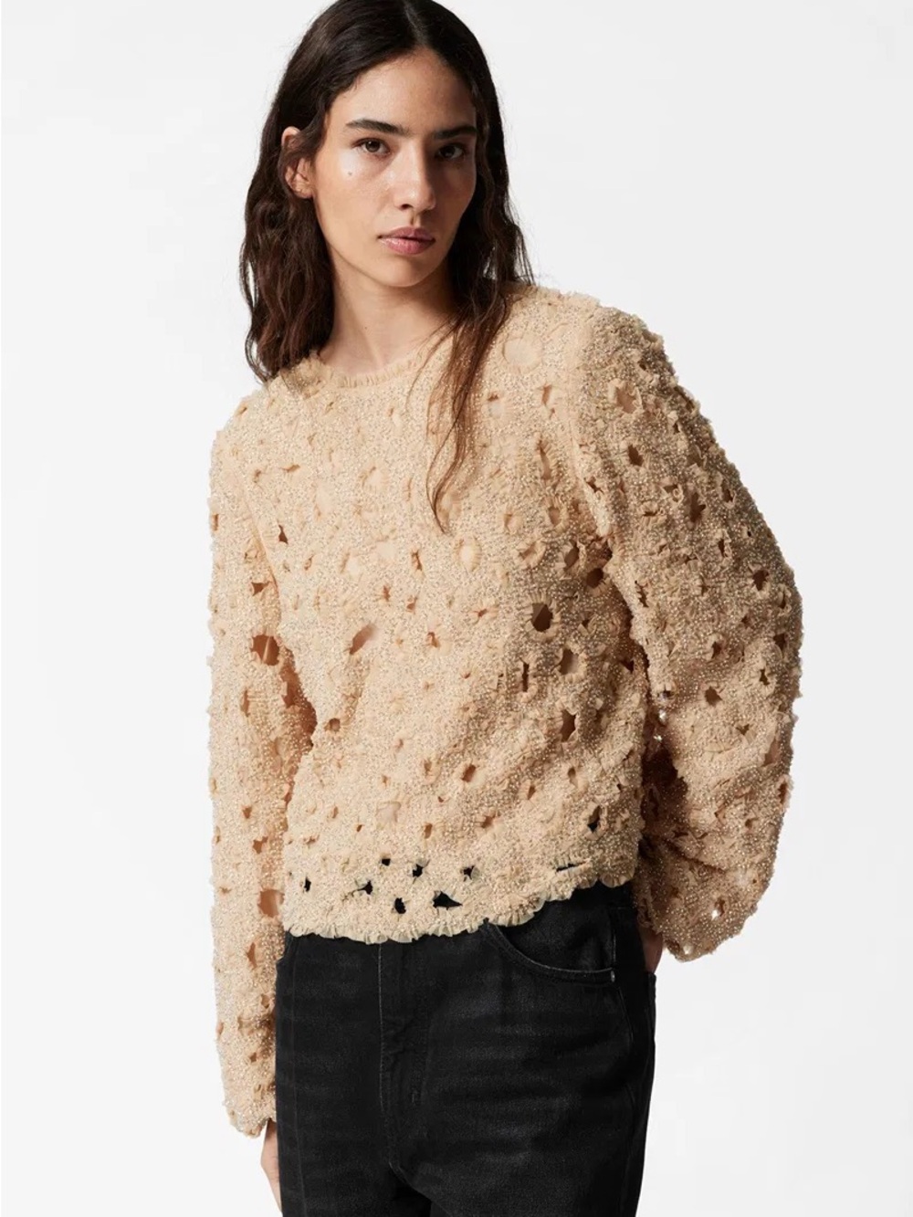 & Other Stories Embellished Ruffled Tulle Blouse